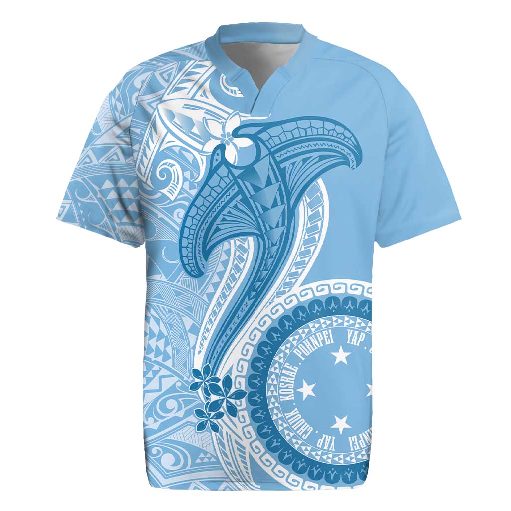 Micronesia FSM Rugby Jersey Shark and Manta Classic Style LT7 Turquoise - Polynesian Pride