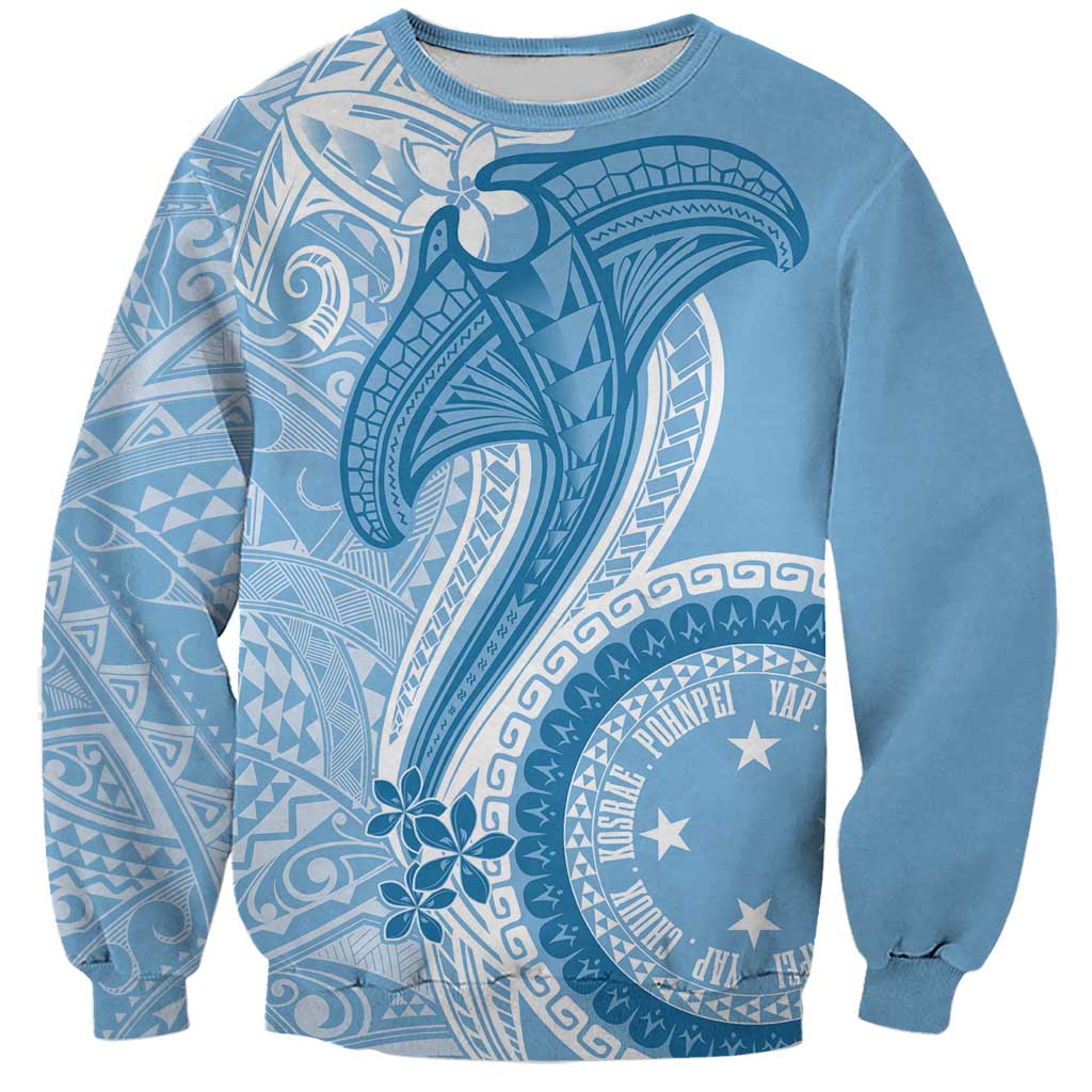 Micronesia FSM Sweatshirt Shark and Manta Classic Style LT7 Unisex Turquoise - Polynesian Pride