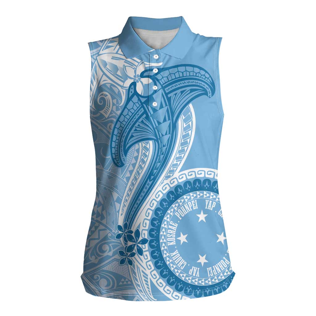 Micronesia FSM Women Sleeveless Polo Shirt Shark and Manta Classic Style LT7 Female Turquoise - Polynesian Pride