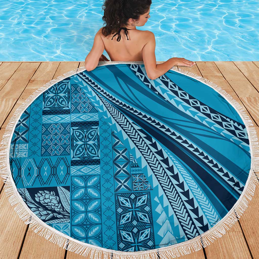 Pasifika Women's Day - Samoa Siapo Malu Tattoo Inspired Beach Blanket Turquoise