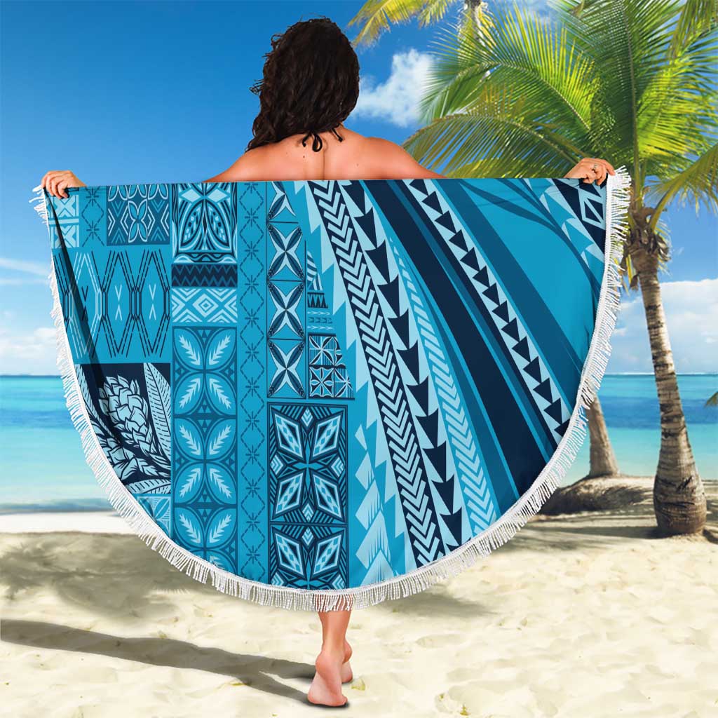 Pasifika Women's Day - Samoa Siapo Malu Tattoo Inspired Beach Blanket Turquoise