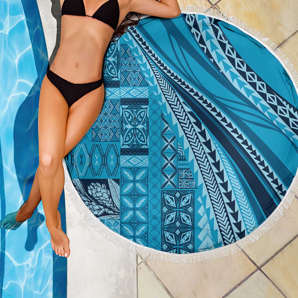 Pasifika Women's Day - Samoa Siapo Malu Tattoo Inspired Beach Blanket Turquoise