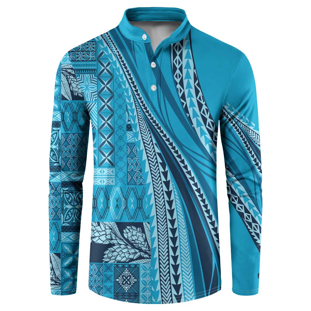 Pasifika Women's Day - Samoa Siapo Malu Tattoo Inspired Button Sweatshirt Turquoise