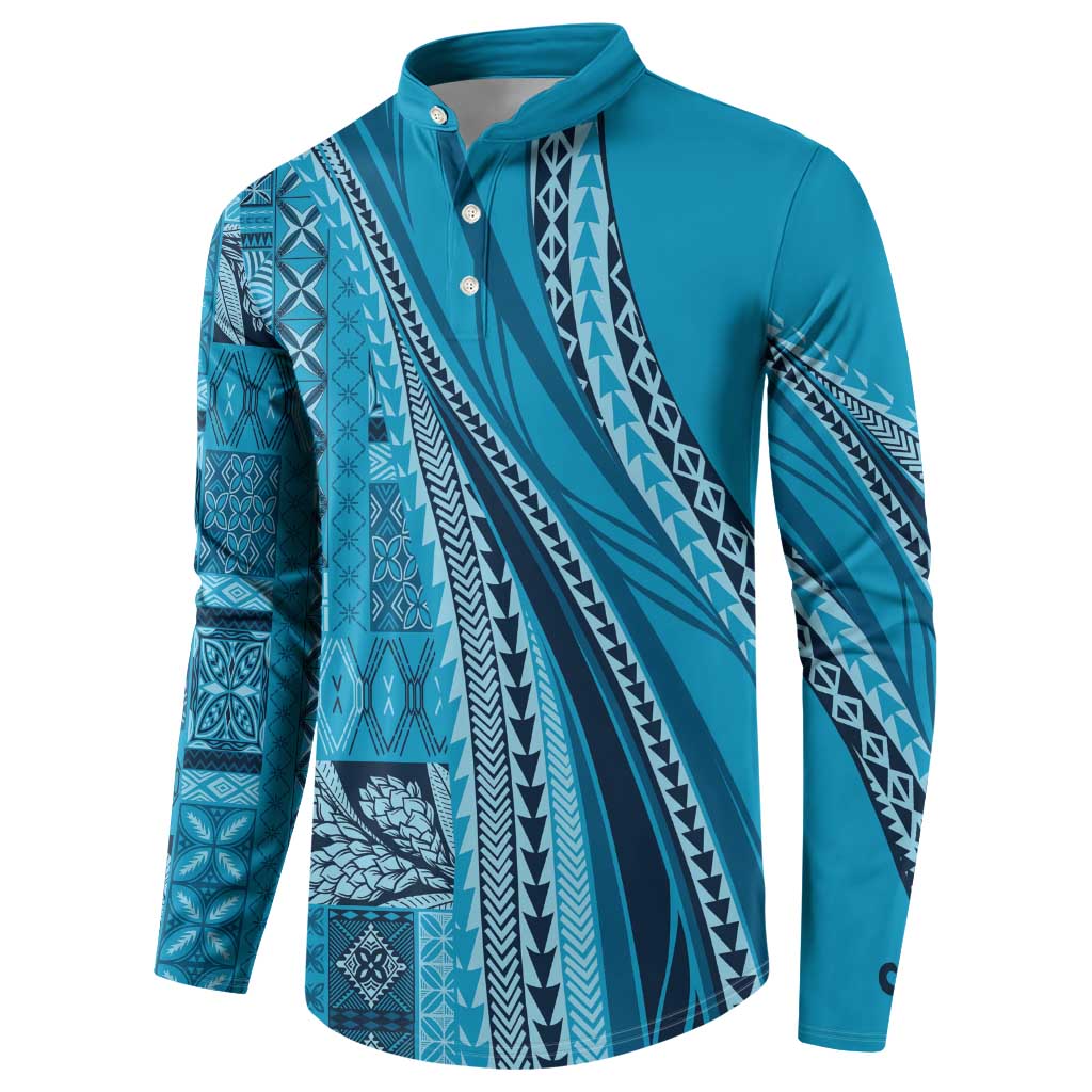 Pasifika Women's Day - Samoa Siapo Malu Tattoo Inspired Button Sweatshirt Turquoise