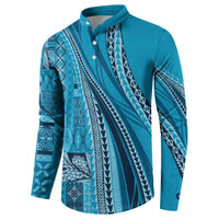 Pasifika Women's Day - Samoa Siapo Malu Tattoo Inspired Button Sweatshirt Turquoise