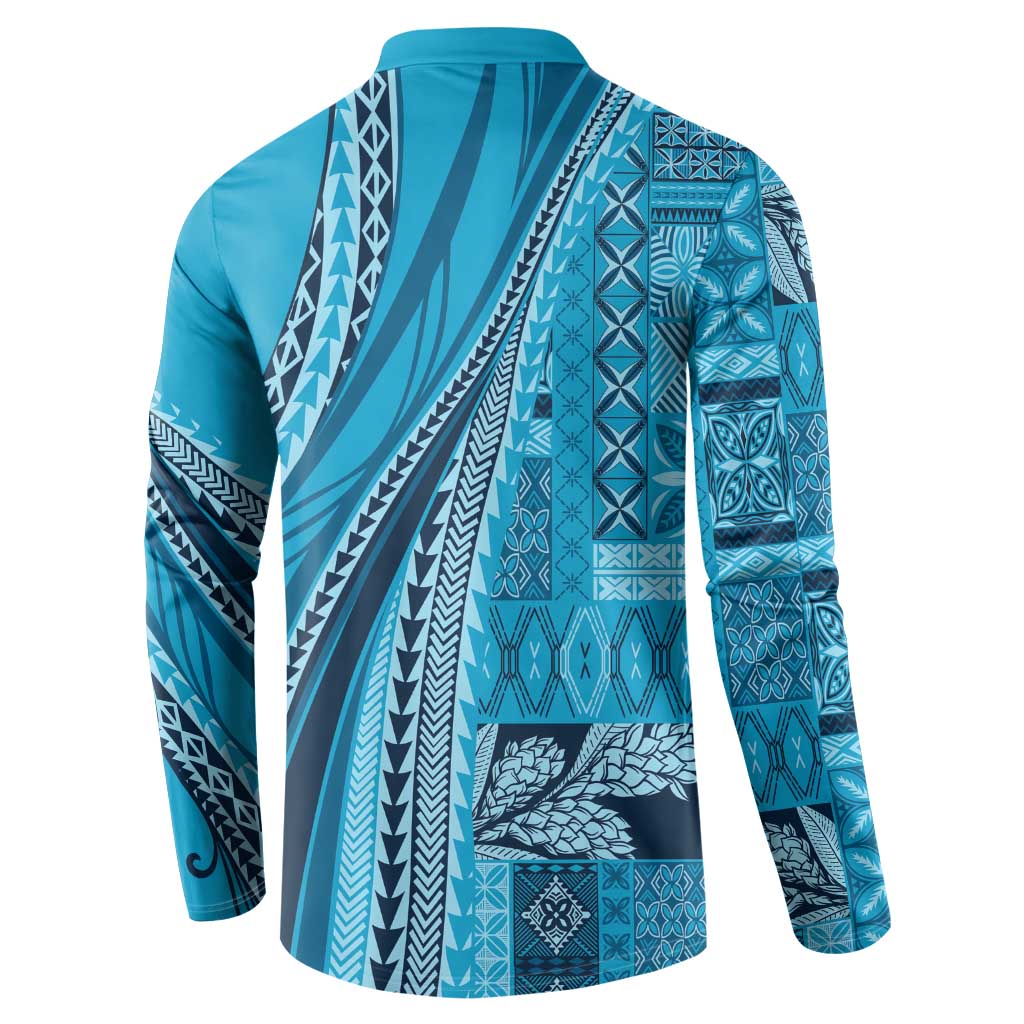 Pasifika Women's Day - Samoa Siapo Malu Tattoo Inspired Button Sweatshirt Turquoise