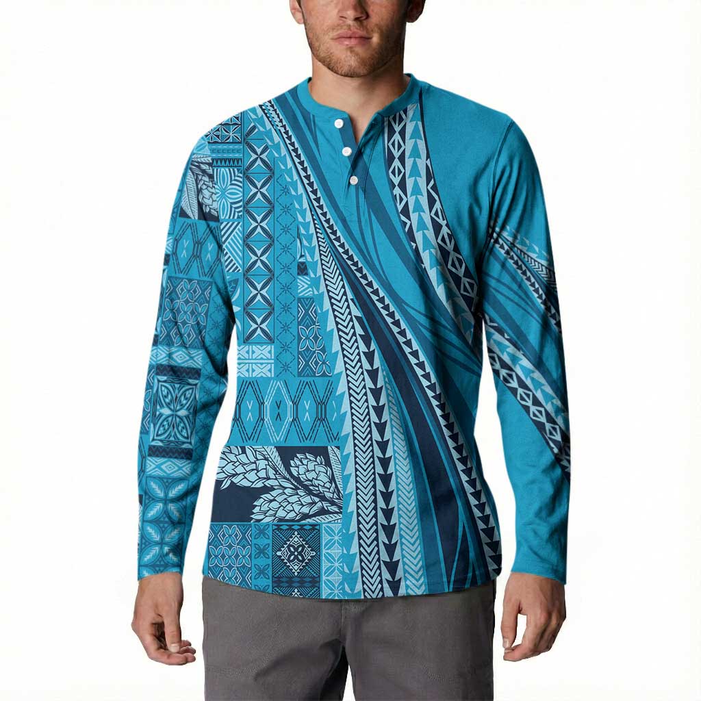 Pasifika Women's Day - Samoa Siapo Malu Tattoo Inspired Button Sweatshirt Turquoise
