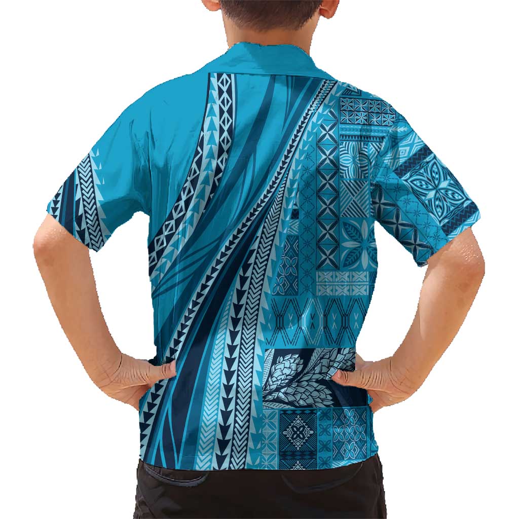 Pasifika Women's Day - Samoa Siapo Malu Tattoo Inspired Family Matching Long Sleeve Bodycon Dress and Hawaiian Shirt Turquoise
