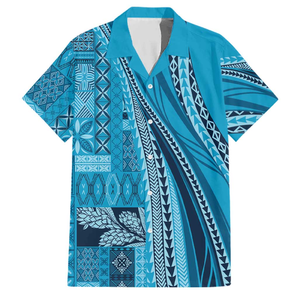Pasifika Women's Day - Samoa Siapo Malu Tattoo Inspired Family Matching Long Sleeve Bodycon Dress and Hawaiian Shirt Turquoise