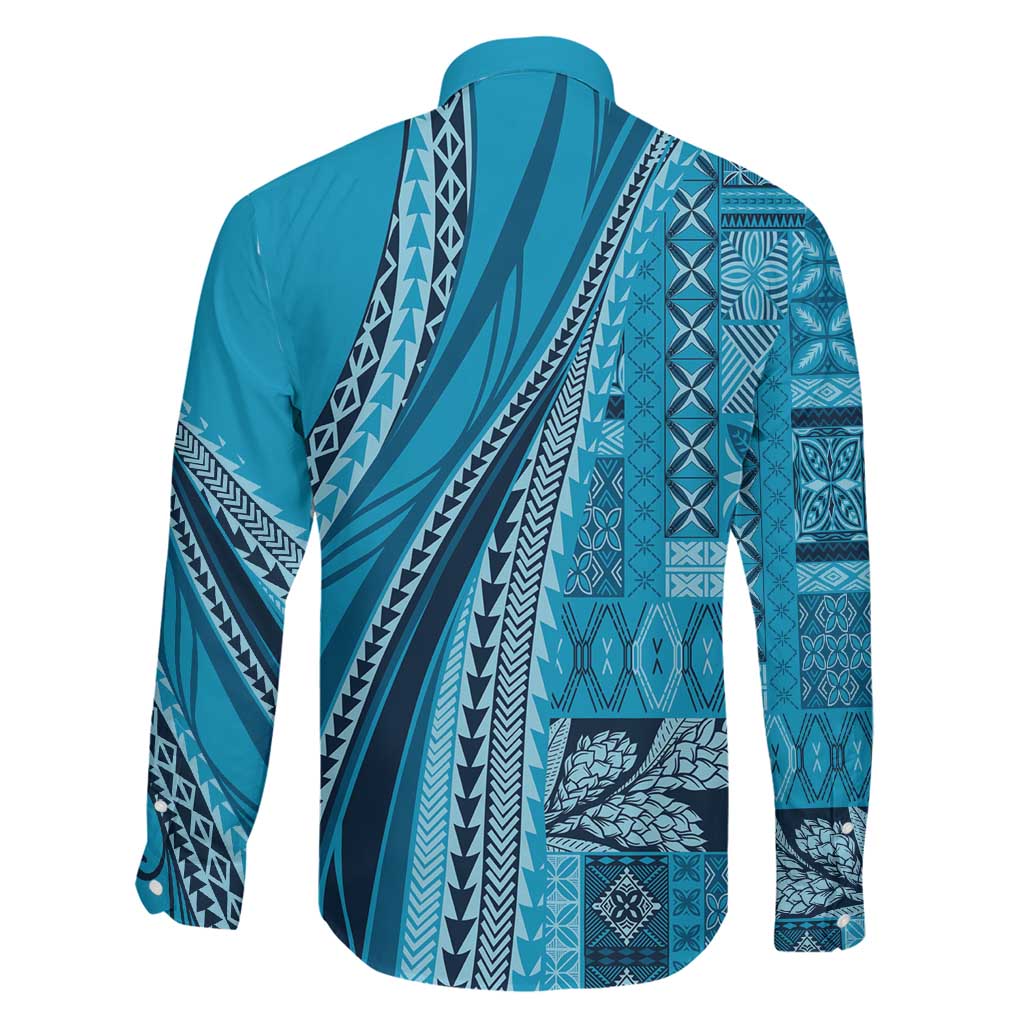 Pasifika Women's Day - Samoa Siapo Malu Tattoo Inspired Family Matching Off The Shoulder Long Sleeve Dress and Hawaiian Shirt Turquoise LT7 - Polynesian Pride