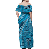 Pasifika Women's Day - Samoa Siapo Malu Tattoo Inspired Family Matching Off Shoulder Maxi Dress and Hawaiian Shirt Turquoise