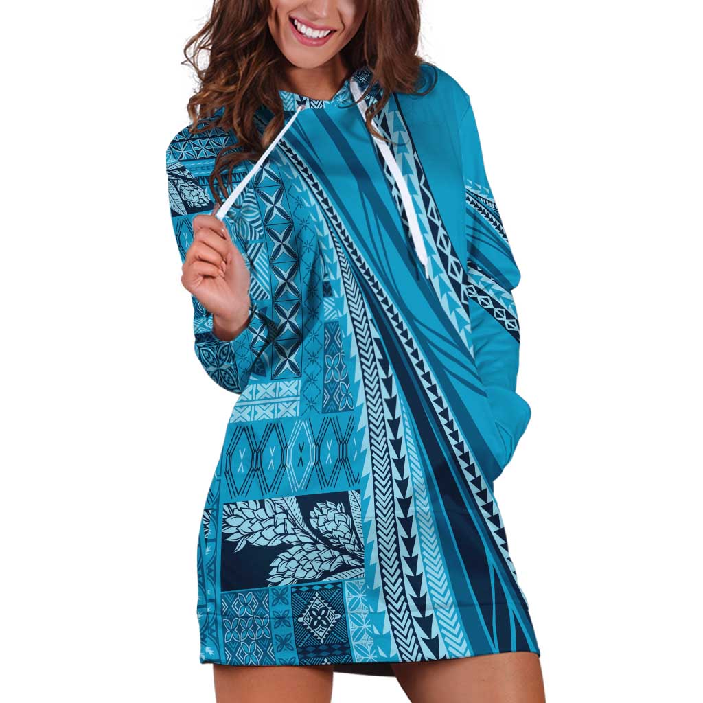 Pasifika Women's Day - Samoa Siapo Malu Tattoo Inspired Hoodie Dress Turquoise