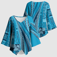 Pasifika Women's Day - Samoa Siapo Malu Tattoo Inspired Kimono Sleeve Blouse Turquoise