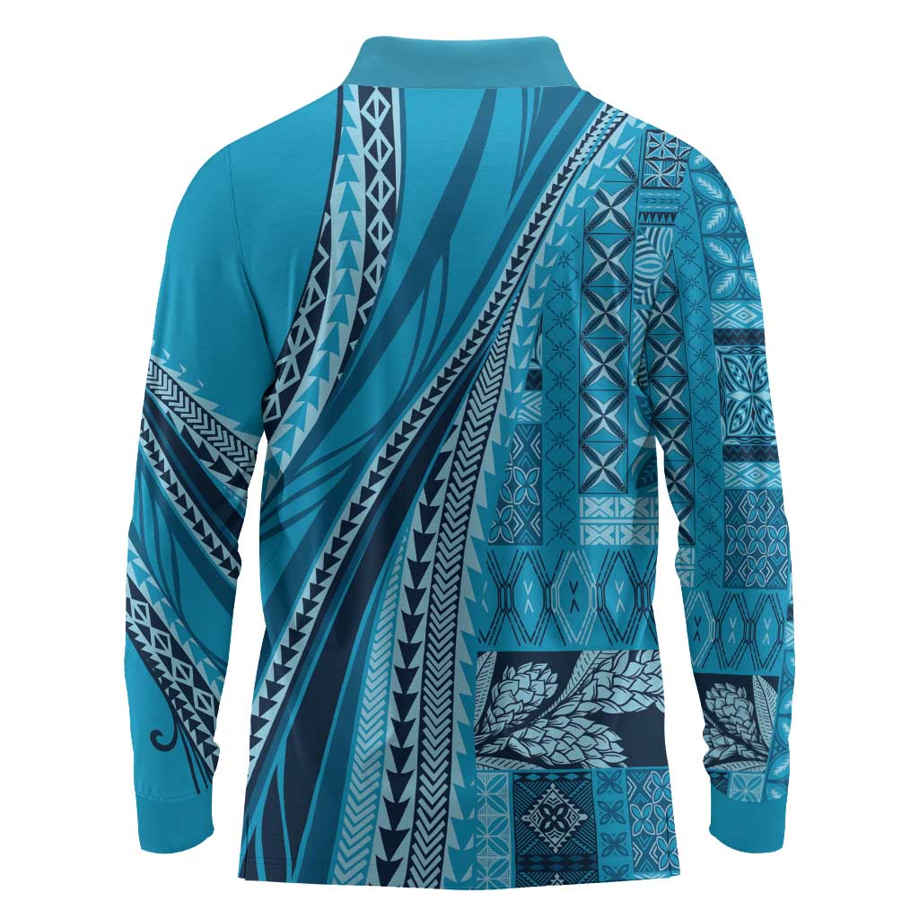 Pasifika Women's Day - Samoa Siapo Malu Tattoo Inspired Long Sleeve Polo Shirt Turquoise