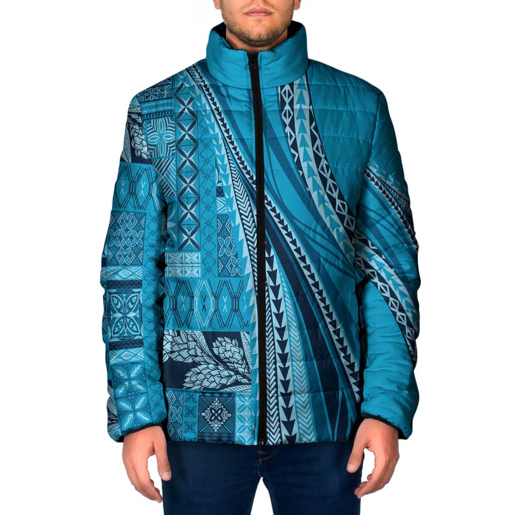 Pasifika Women's Day - Samoa Siapo Malu Tattoo Inspired Padded Jacket Turquoise