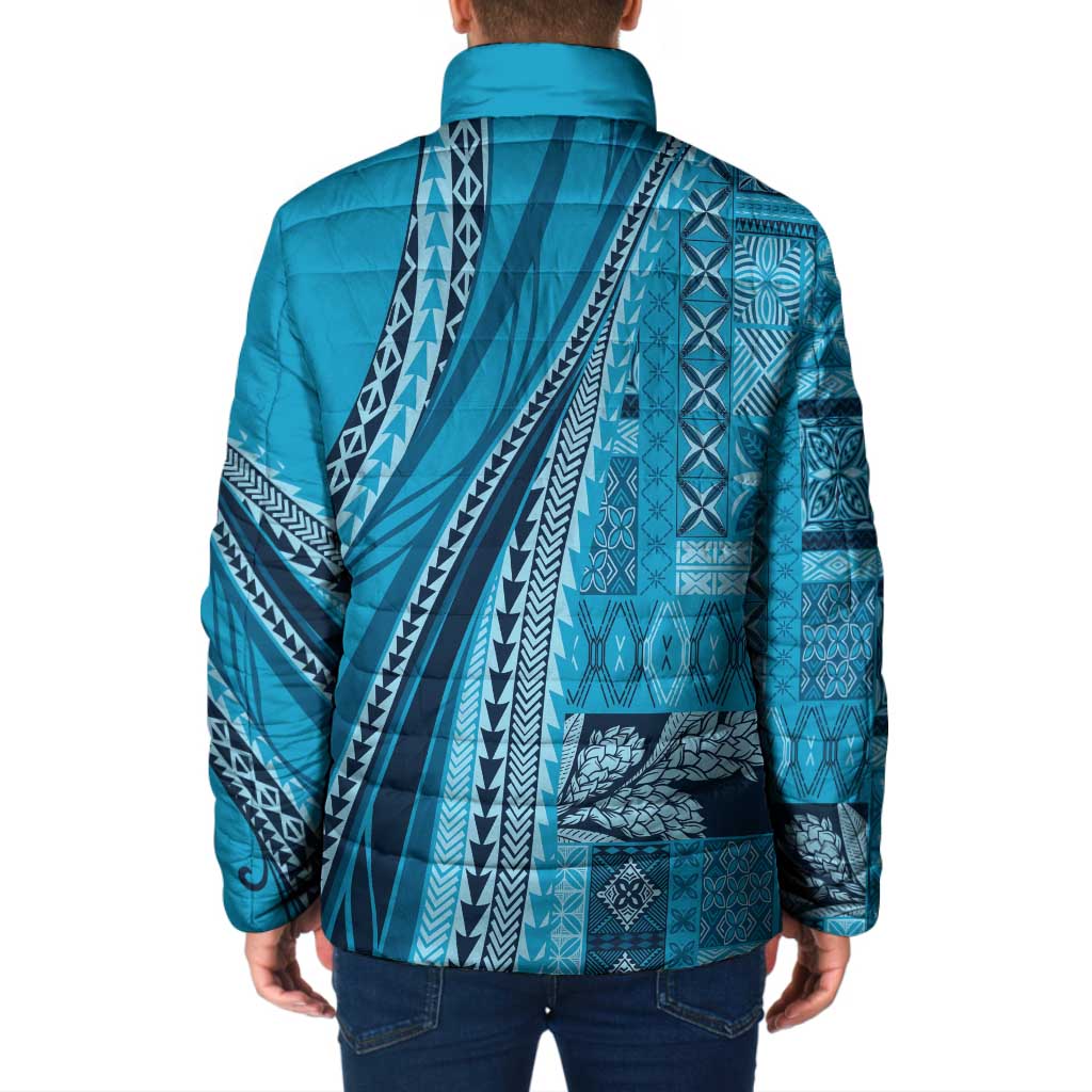 Pasifika Women's Day - Samoa Siapo Malu Tattoo Inspired Padded Jacket Turquoise