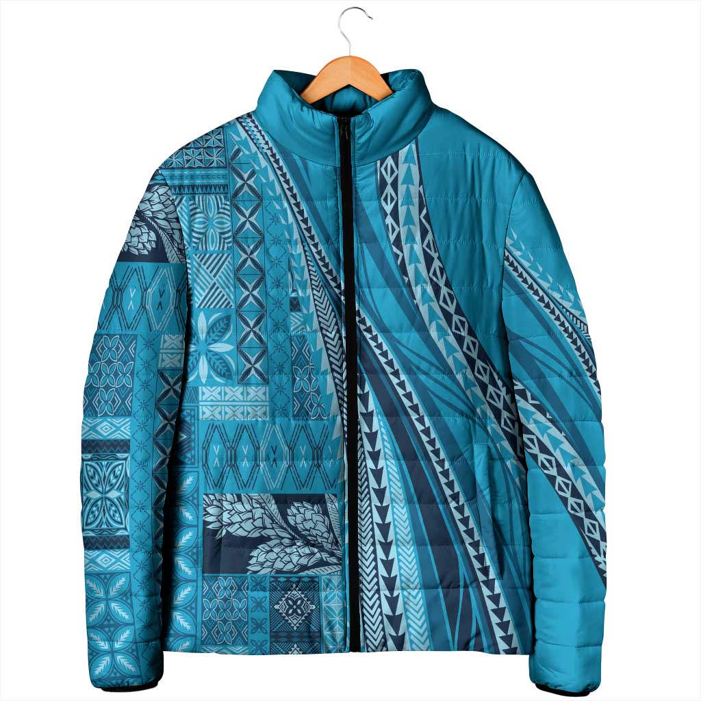 Pasifika Women's Day - Samoa Siapo Malu Tattoo Inspired Padded Jacket Turquoise
