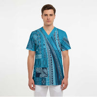Pasifika Women's Day - Samoa Siapo Malu Tattoo Inspired Scrub Top Turquoise