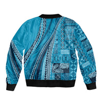 Pasifika Women's Day - Samoa Siapo Malu Tattoo Inspired Sleeve Zip Bomber Jacket Turquoise LT7 - Polynesian Pride