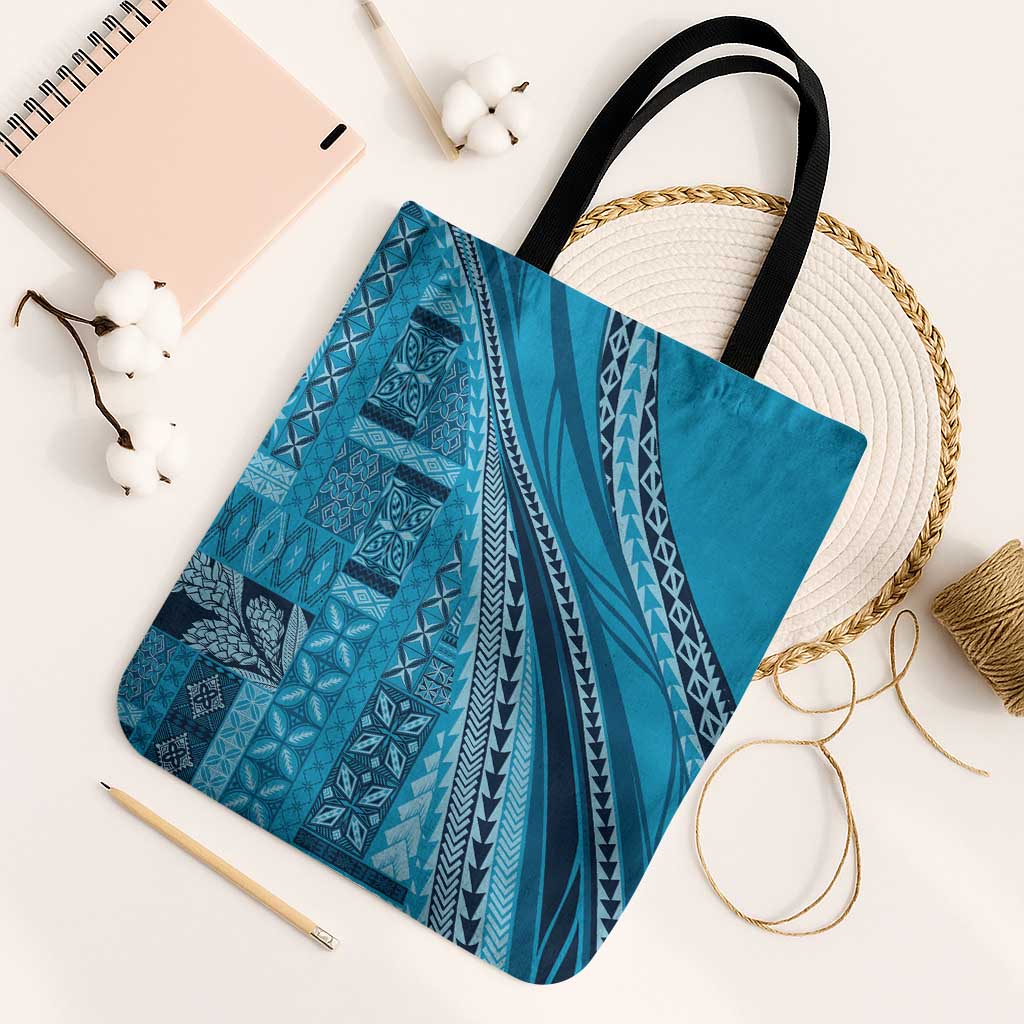 Pasifika Women's Day - Samoa Siapo Malu Tattoo Inspired Tote Bag Turquoise
