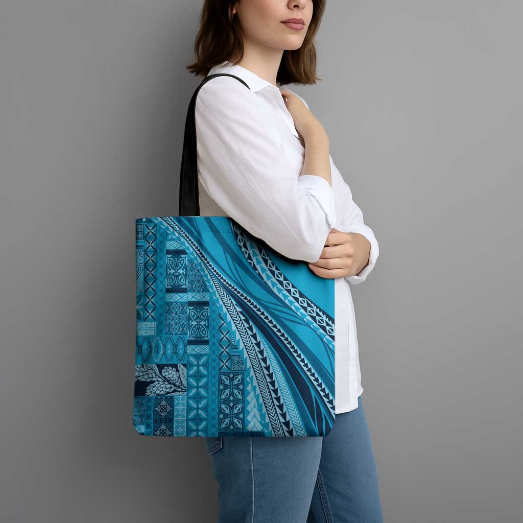 Pasifika Women's Day - Samoa Siapo Malu Tattoo Inspired Tote Bag Turquoise
