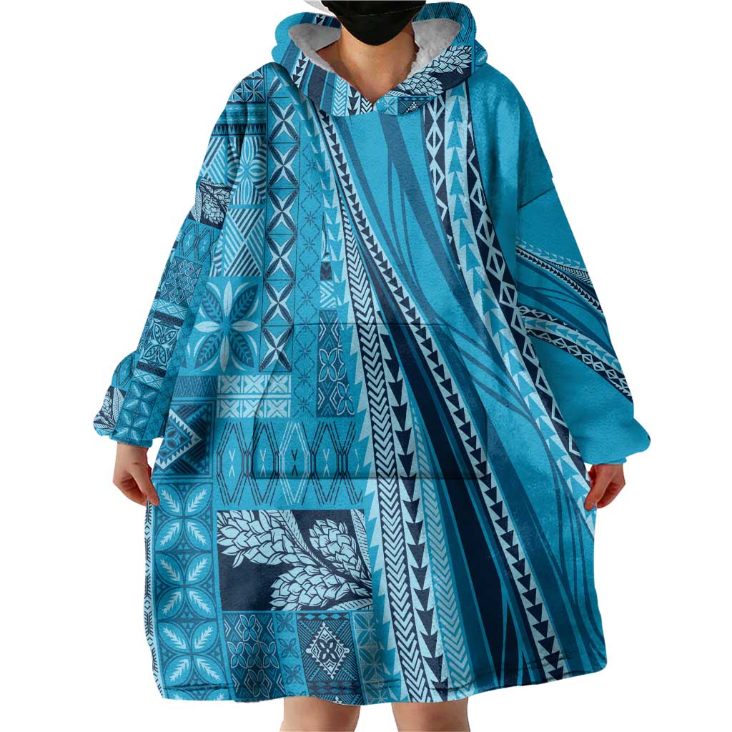 Pasifika Women's Day - Samoa Siapo Malu Tattoo Inspired Wearable Blanket Hoodie Turquoise