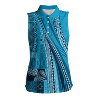 Pasifika Women's Day - Samoa Siapo Malu Tattoo Inspired Women Sleeveless Polo Shirt Turquoise LT7 Female Turquoise - Polynesian Pride