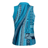 Pasifika Women's Day - Samoa Siapo Malu Tattoo Inspired Women Sleeveless Polo Shirt Turquoise LT7 - Polynesian Pride
