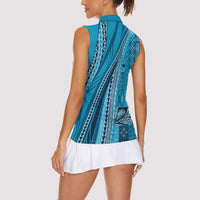 Pasifika Women's Day - Samoa Siapo Malu Tattoo Inspired Women Sleeveless Polo Shirt Turquoise LT7 - Polynesian Pride