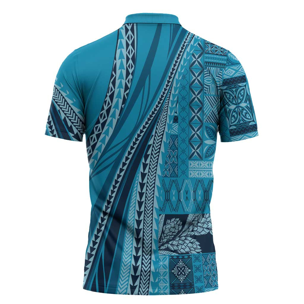 Pasifika Women's Day - Samoa Siapo Malu Tattoo Inspired Zipper Polo Shirt Turquoise