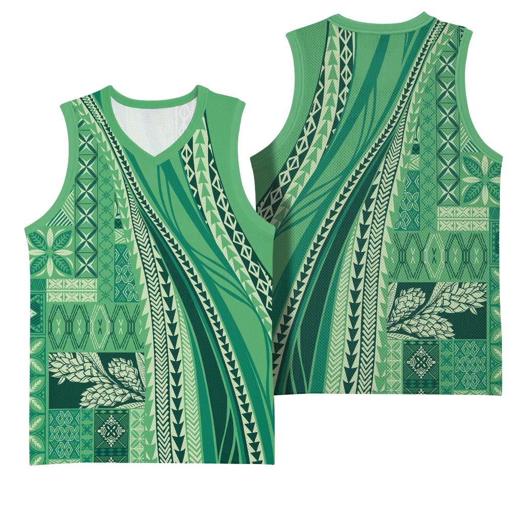 Pasifika Women's Day - Samoa Siapo Malu Tattoo Inspired Basketball Jersey Jade