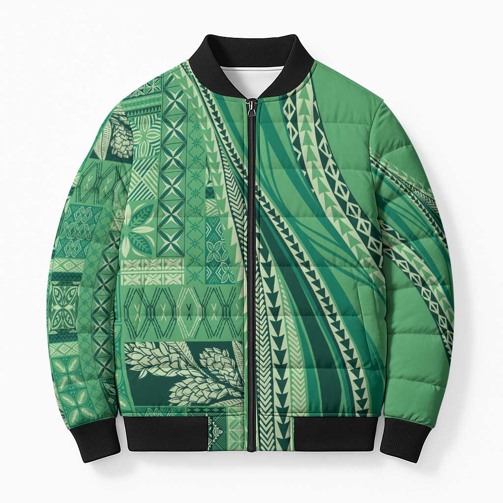 Pasifika Women's Day - Samoa Siapo Malu Tattoo Inspired Bomber Puffer Jacket Jade