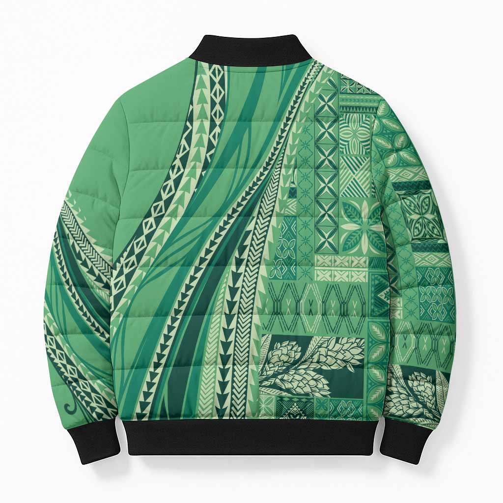 Pasifika Women's Day - Samoa Siapo Malu Tattoo Inspired Bomber Puffer Jacket Jade