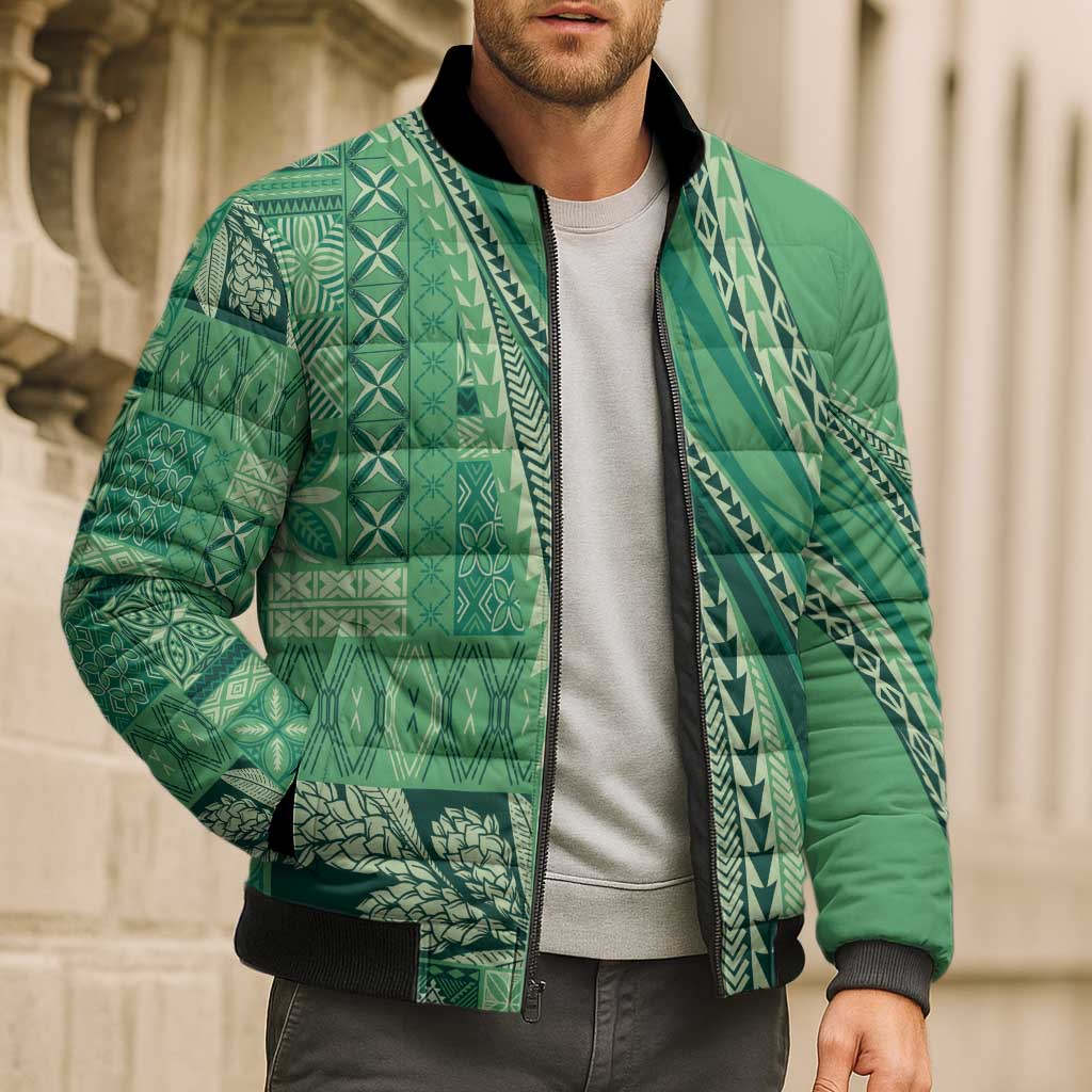 Pasifika Women's Day - Samoa Siapo Malu Tattoo Inspired Bomber Puffer Jacket Jade