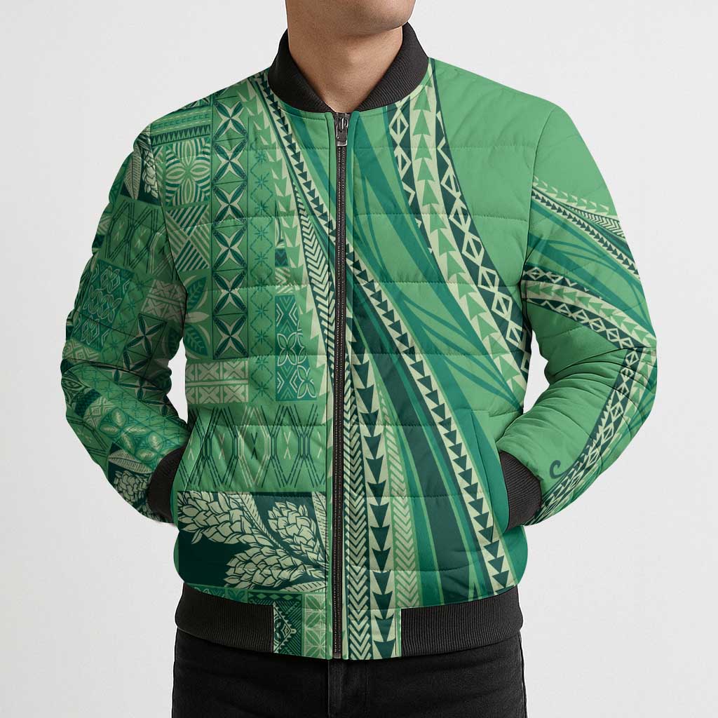 Pasifika Women's Day - Samoa Siapo Malu Tattoo Inspired Bomber Puffer Jacket Jade