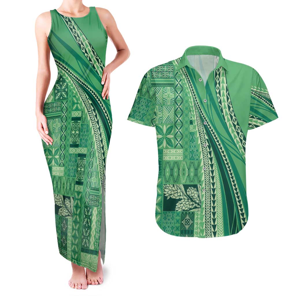 Pasifika Women's Day - Samoa Siapo Malu Tattoo Inspired Couples Matching Tank Maxi Dress and Hawaiian Shirt Jade