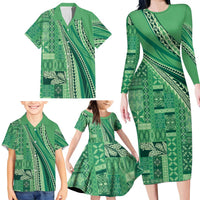 Pasifika Women's Day - Samoa Siapo Malu Tattoo Inspired Family Matching Long Sleeve Bodycon Dress and Hawaiian Shirt Jade LT7 - Polynesian Pride
