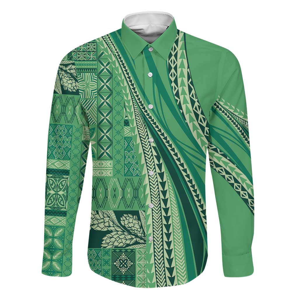 Pasifika Women's Day - Samoa Siapo Malu Tattoo Inspired Family Matching Long Sleeve Bodycon Dress and Hawaiian Shirt Jade LT7 Dad's Shirt - Long Sleeve Jade - Polynesian Pride