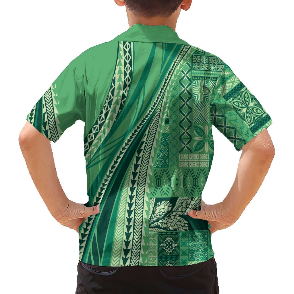 Pasifika Women's Day - Samoa Siapo Malu Tattoo Inspired Family Matching Off Shoulder Maxi Dress and Hawaiian Shirt Jade