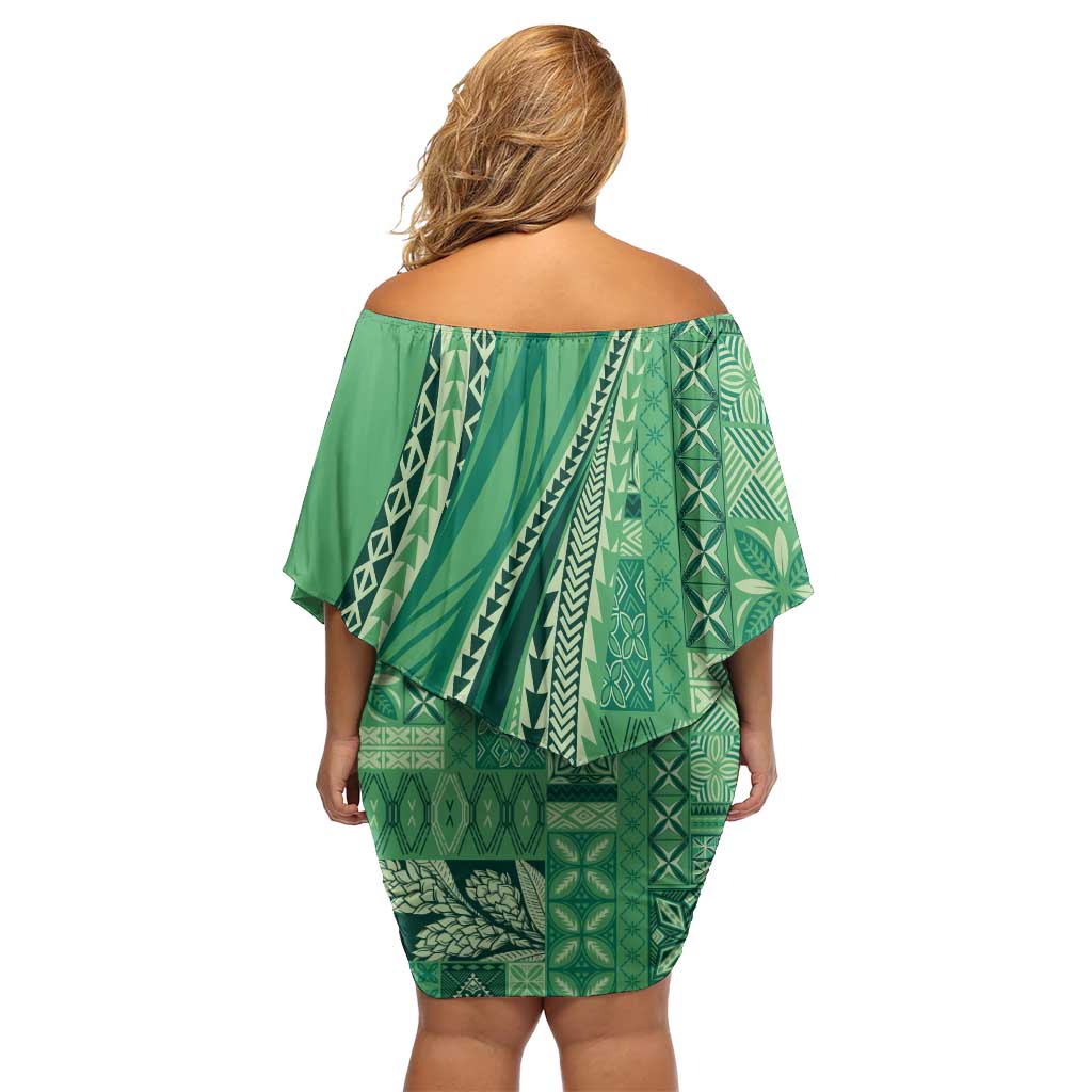 Pasifika Women's Day - Samoa Siapo Malu Tattoo Inspired Family Matching Off Shoulder Short Dress and Hawaiian Shirt Jade