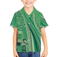 Pasifika Women's Day - Samoa Siapo Malu Tattoo Inspired Family Matching Off Shoulder Short Dress and Hawaiian Shirt Jade