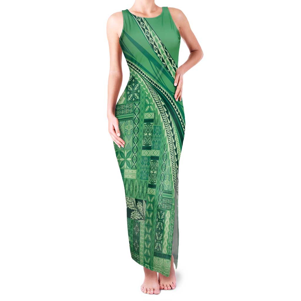 Pasifika Women's Day - Samoa Siapo Malu Tattoo Inspired Family Matching Tank Maxi Dress and Hawaiian Shirt Jade
