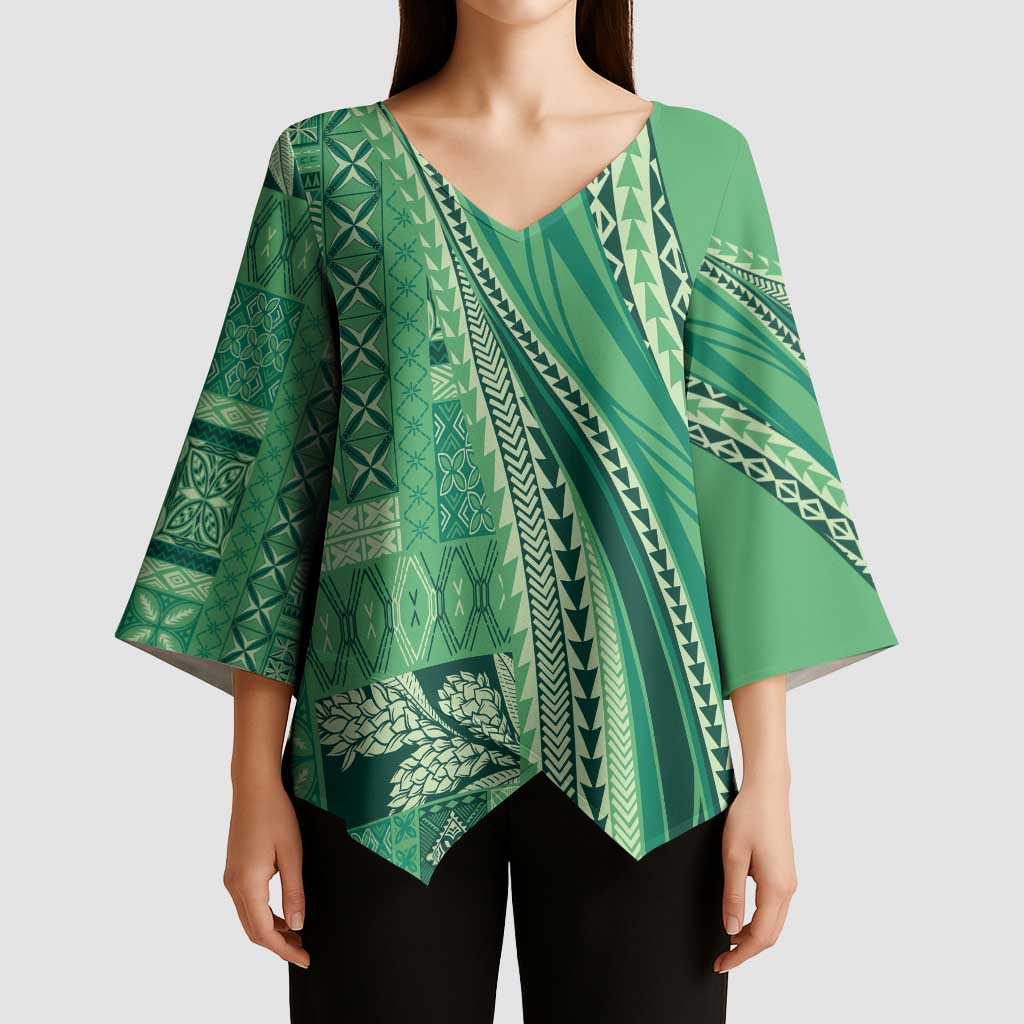 Pasifika Women's Day - Samoa Siapo Malu Tattoo Inspired Kimono Sleeve Blouse Jade