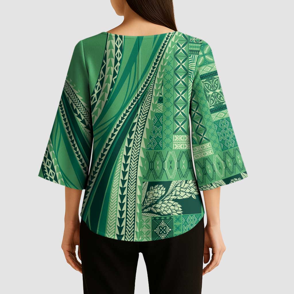 Pasifika Women's Day - Samoa Siapo Malu Tattoo Inspired Kimono Sleeve Blouse Jade