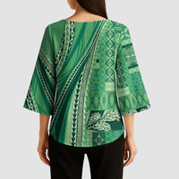 Pasifika Women's Day - Samoa Siapo Malu Tattoo Inspired Kimono Sleeve Blouse Jade