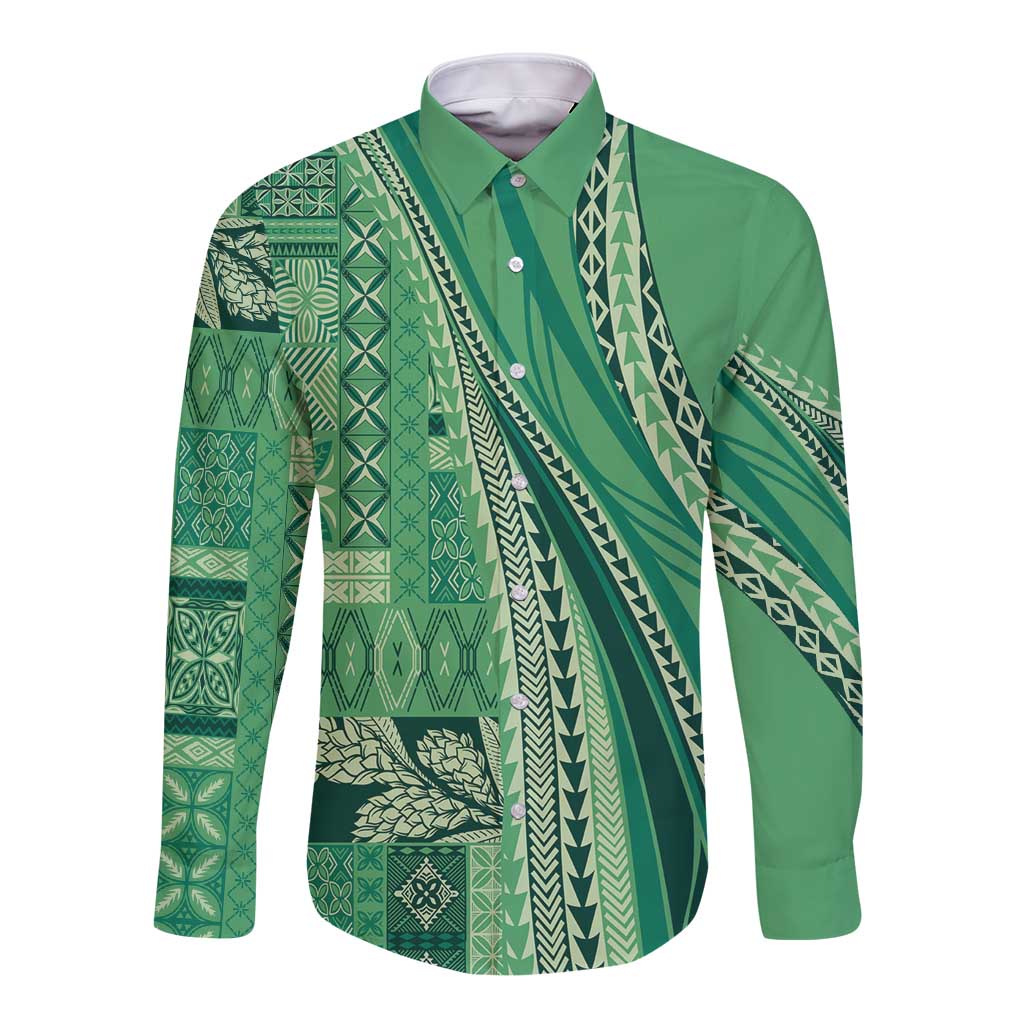 Pasifika Women's Day - Samoa Siapo Malu Tattoo Inspired Long Sleeve Button Shirt Jade