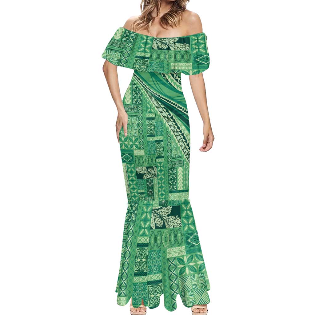 Pasifika Women's Day - Samoa Siapo Malu Tattoo Inspired Mermaid Dress Jade