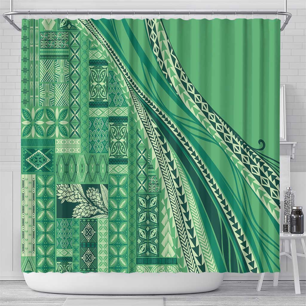 Pasifika Women's Day - Samoa Siapo Malu Tattoo Inspired Shower Curtain Jade