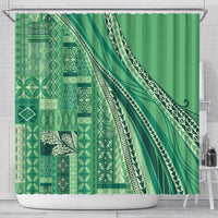Pasifika Women's Day - Samoa Siapo Malu Tattoo Inspired Shower Curtain Jade
