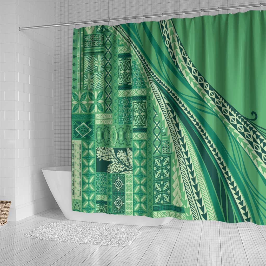 Pasifika Women's Day - Samoa Siapo Malu Tattoo Inspired Shower Curtain Jade